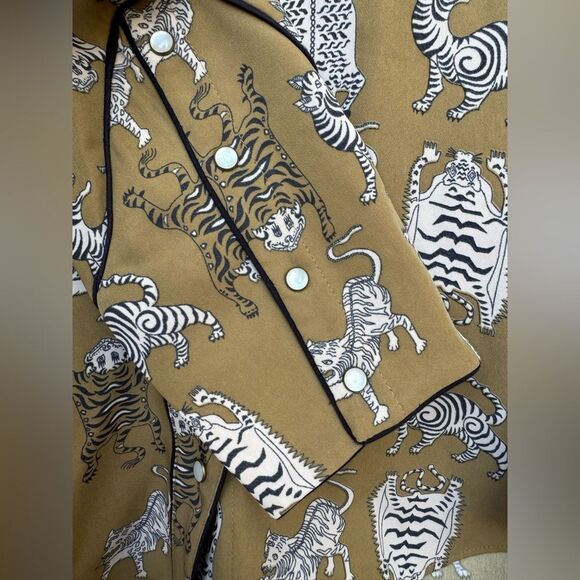 & Other Stories Tiger Print Western Snap Button Blouse Size 6 - Picture 6 of 8